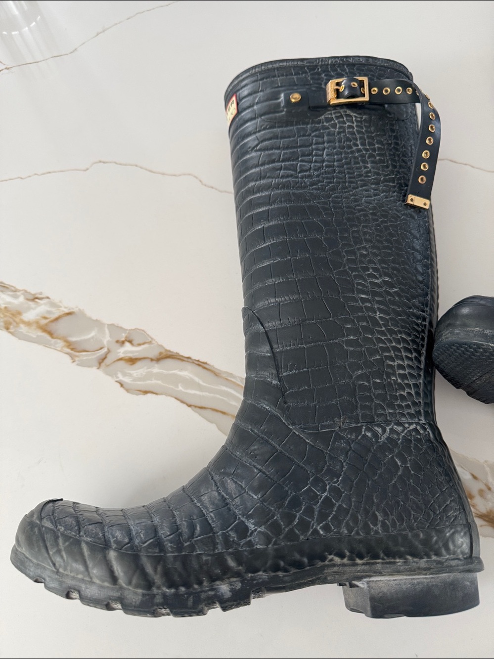 Jimmy Choo x Hunter Crocodile-Embossed Blue Rain Boots, - Picture 11 of 16
